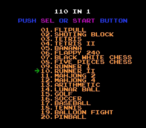 110 in 1 или 110 игр на одном виртуальном картридже