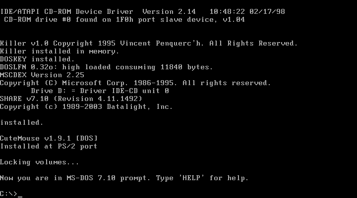MS-DOS 7.1 после загрузки MS-DOS 7.1 после загрузки